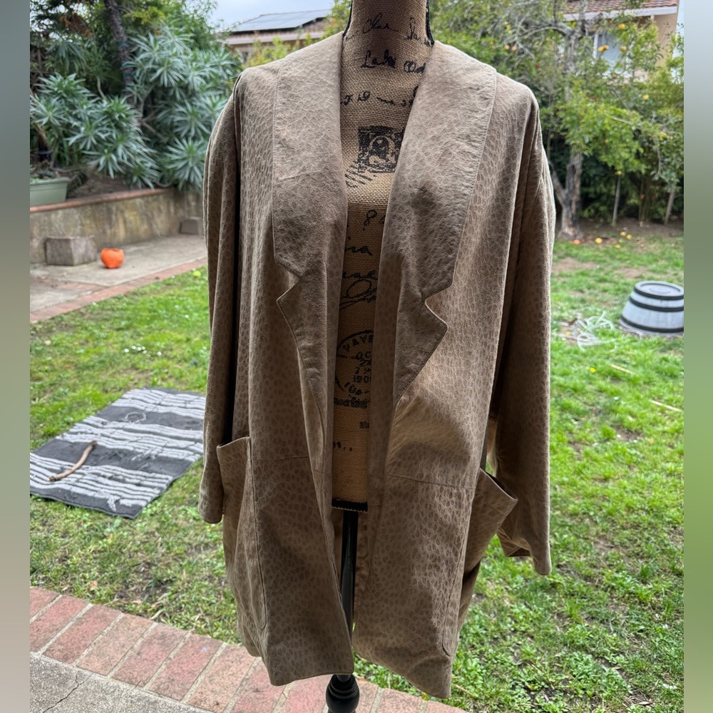 Vintage Suede Vakko Tan Leopard Print Long Coat.